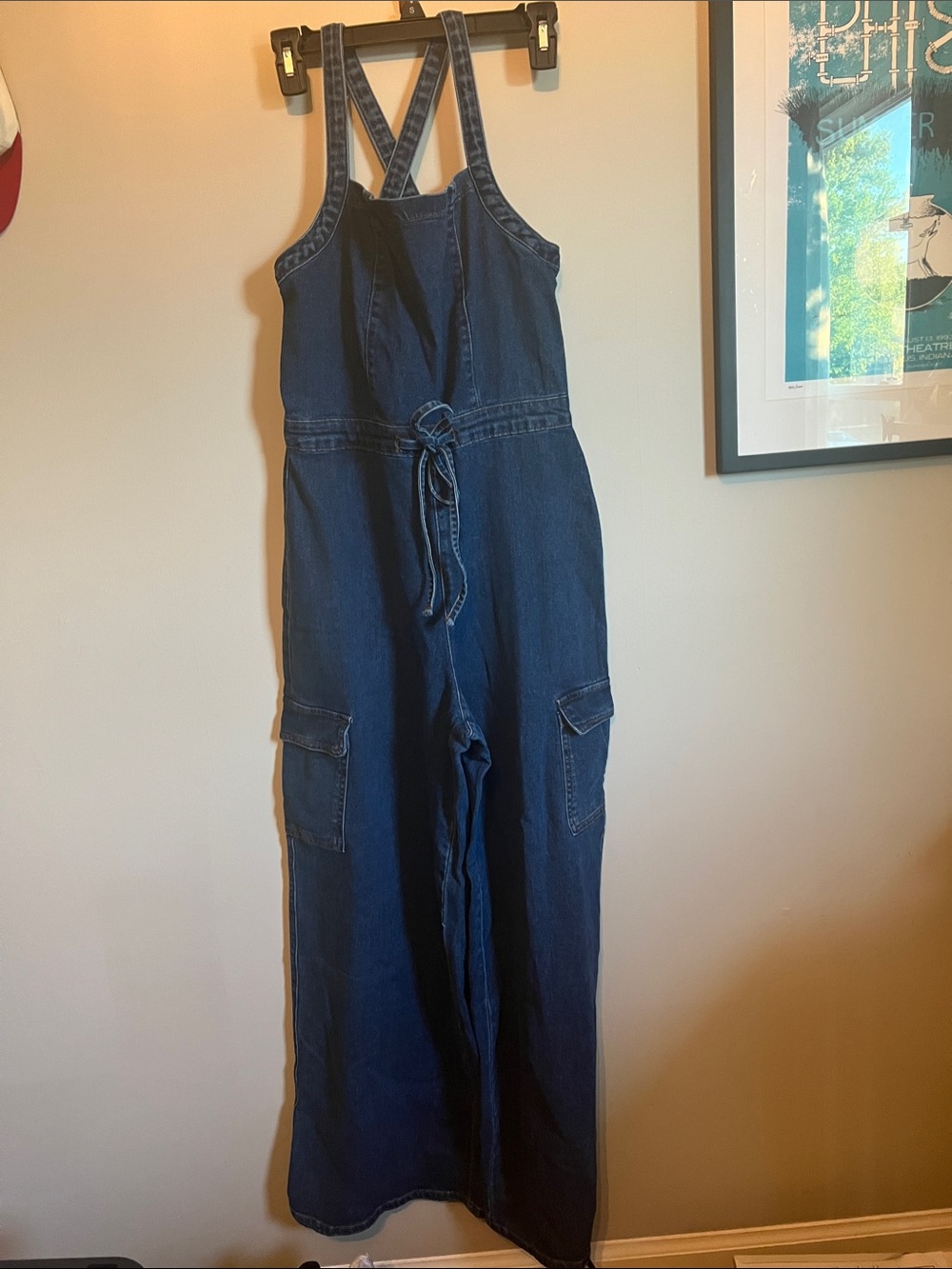 Tinseltown Dark Blue Denim Cargo Jumpsuit